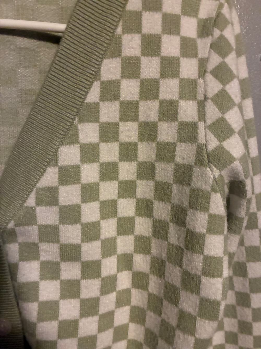 Forever 21 Sage Green & White Checkerboard V-Neck Cardigan - Picture 3 of 4